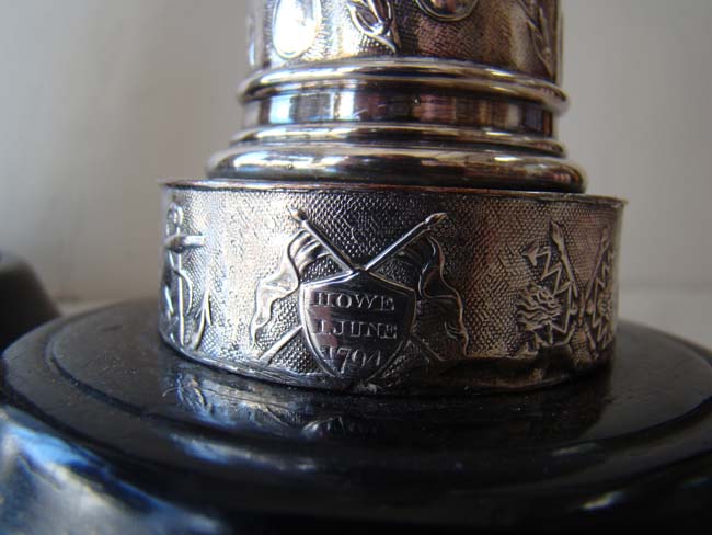A rare pair of English silver plated candlesticks circa 1798-1800 commemorating English naval victories. — image 4
